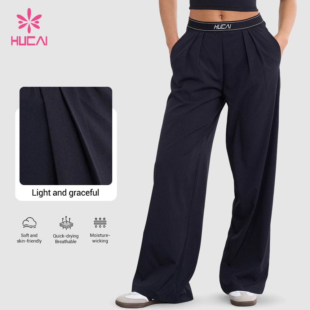 Custom Baggy Pants with Elastic Boxer Waistband and Side Pockets for Gym Labels - front pleats and side pocket