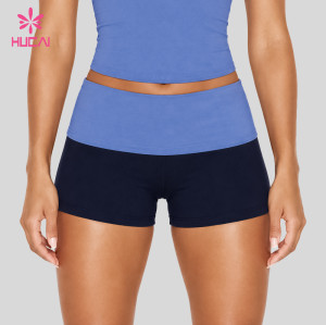Custom Foldover Waistband Biker Shorts with Color Block Waist for US Gym Brands