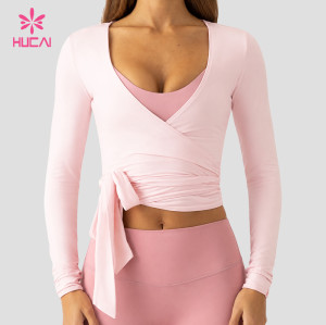 Custom Long Sleeve Wrap Training Top with Self-Tie Waist for Gym Labels