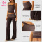 Custom Double-Layer Check Tank Top and Wide Leg Pants Set for Gym Labels