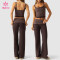 Custom Double-Layer Check Tank Top and Wide Leg Pants Set for Gym Labels