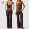 Custom Double-Layer Check Tank Top and Wide Leg Pants Set for Gym Labels