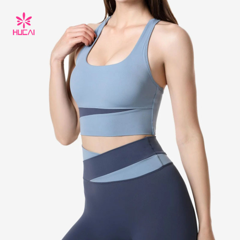 Custom colorblock sports bra with a defined two-tone underbust band