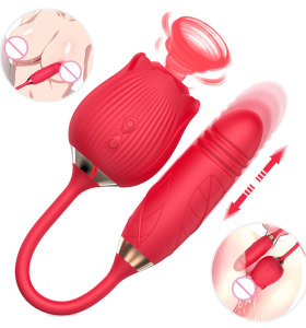 Double Heads 2 In1 Clitoris Stimulation Sucking Vagina Sex Toys Rose Shape Silicone Dildo Vibrators For Women