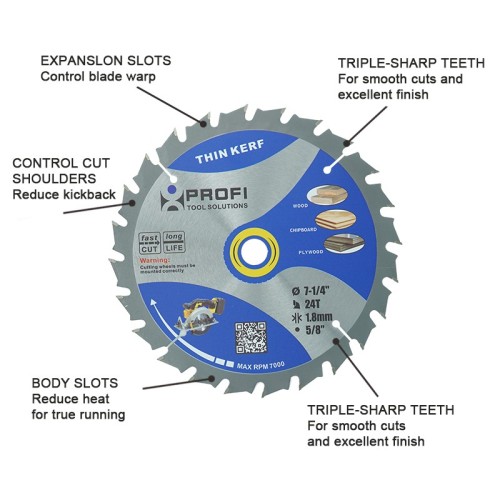 Moretop thin kerf wood cutting circular saw blade 7-1/4 11003002A