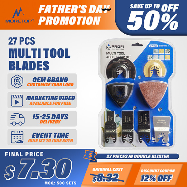 MORETOP Bi-Metal And CRV Blades Oscillating Multi Tool Blade Kit For Sawing, Cutting And Sanding 27-Pack 27001002-1
