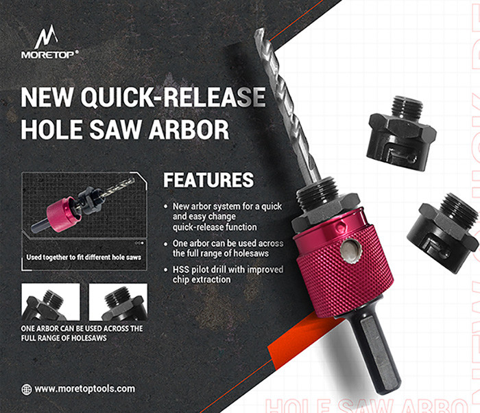 Quick change system arbor can fit all major brands of hole saws