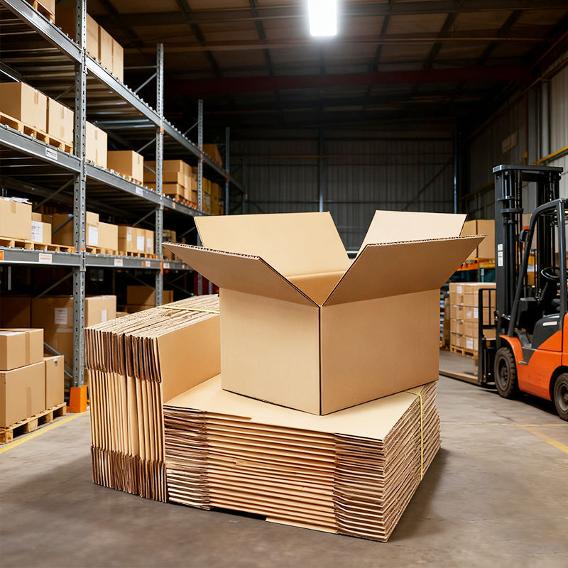 Packaging boxes staged in a warehouse