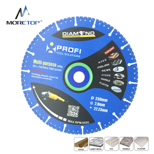 Moretop vacuum brazed diamond blade 230mm multipurpose cutting