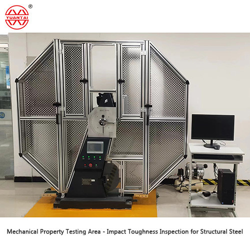 Charpy impact testing equipment in the laboratory for evaluating steel pipe mechanical toughness and properties