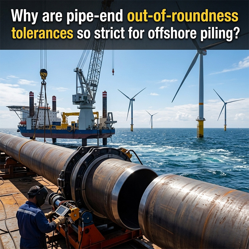 Why are pipe-end out-of-roundness tolerances so strict for offshore piling?