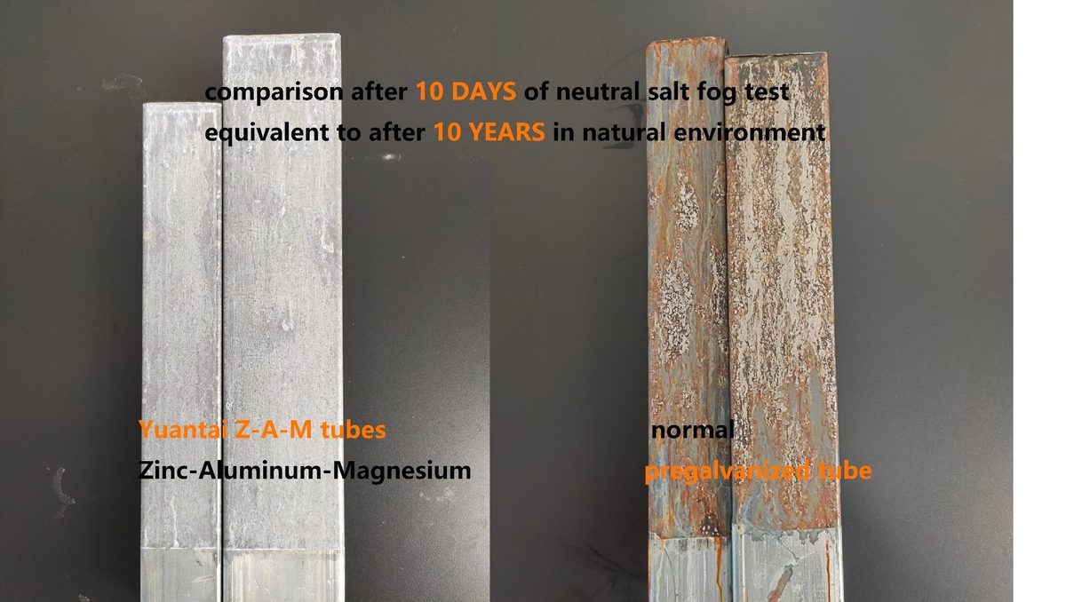 10-day neutral salt spray test comparison: Yuantai ZAM coated rectangular tube vs normal pre-galvanized tube
