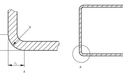 How is the R angle of square tube specified in the international standard?