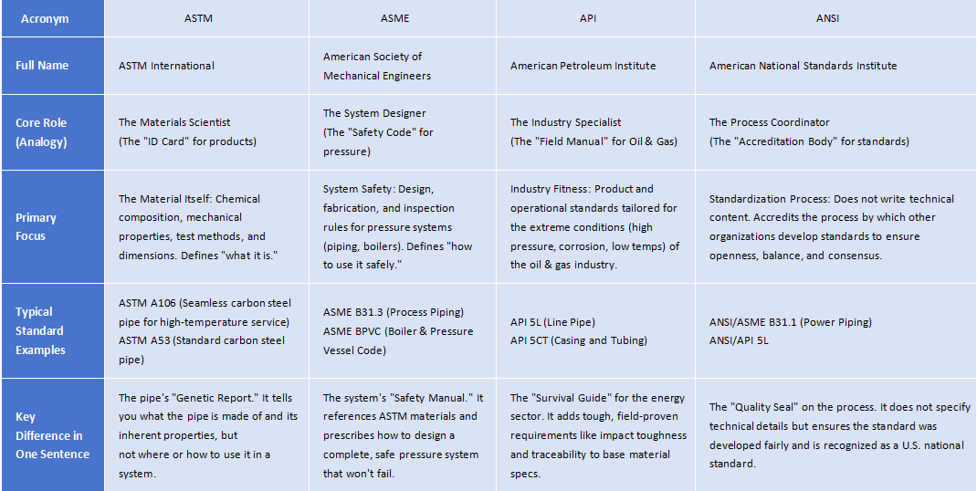 standard ASTM ASME API ANSI