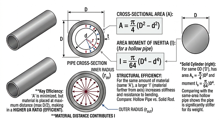 Area Moment of Inertia Formulas Steel Pipe vs. Solid Cylinder