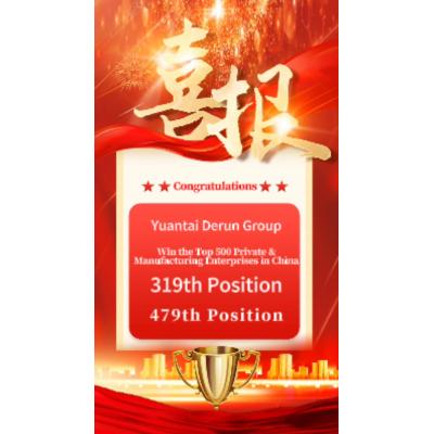 Yuantai Derun aparece en la lista de las 500 mejores empresas privadas y manufactureras de China en 2024