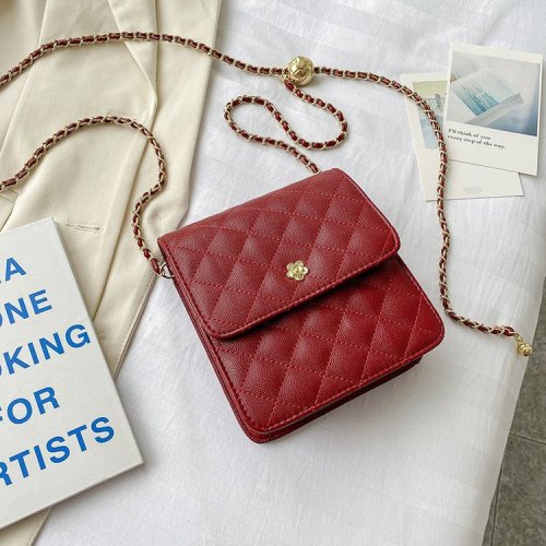Slight metal chain strap embossed plaid pu crossbody shoulder bags