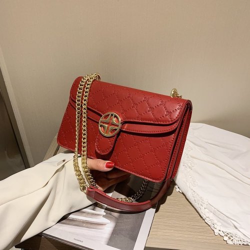 Diamond quilting pattern metal chain rectangular women's shoulder bag crossbody bag