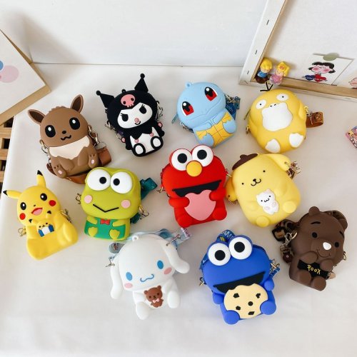 Cartoon character shaped mini children crossbody safe silicon shoulder bag