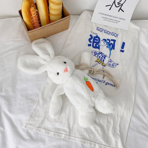 White Rabbit Velvet  Shoulder Bag Cartoon Toy  Bag For Girls  Soft Rabbit Toy  Bag Cute  Rabbit Velvet  Shoulder bag High quality velvet bag white Velvet  Shoulder bag