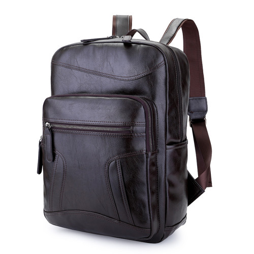 Waterproof Large Capacity Men Student PU Leather Backpack