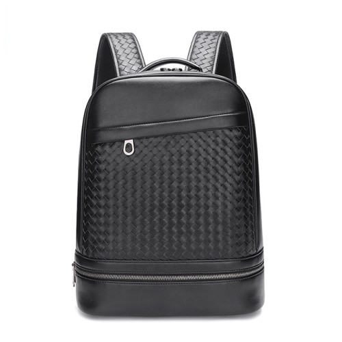 Stylish weave genuine leather backpack men business genuine leather laptop backpack