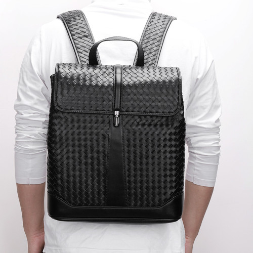 Popular weave genuine leather backpack women new design genuine leather backpack