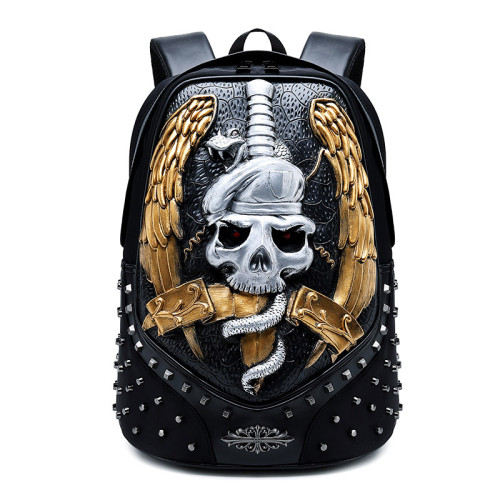 Creative rivet bags multifunctional outdoor travel wolf owl 3D animal head pu leather laptop backpack outdoor bags