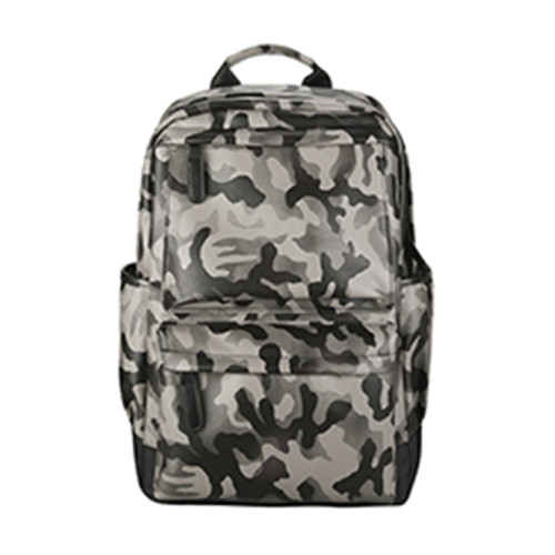 Supplier wholesale travel leisure camouflage PU leather waterproof laptop USB charging backpack