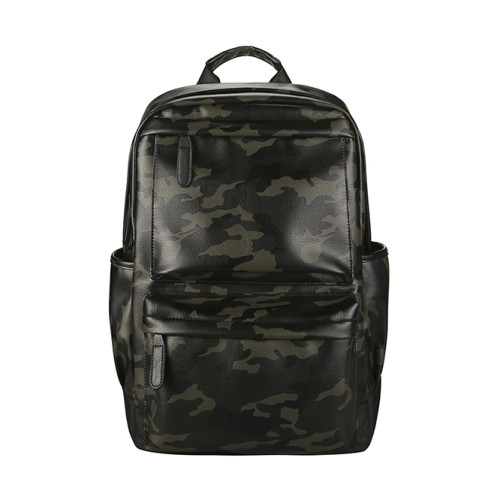 Supplier wholesale travel leisure camouflage PU leather waterproof laptop USB charging backpack