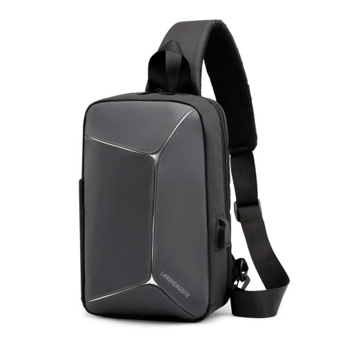 Men PU leather travel business USB charger crossbody messenger shoulder bag for men