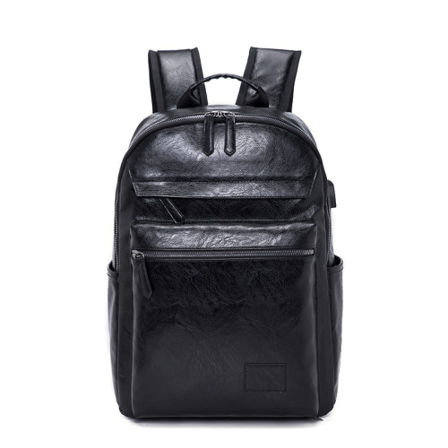Wholesale new design mens laptop leather PU backpack with USB charging port bag waterproof backpack
