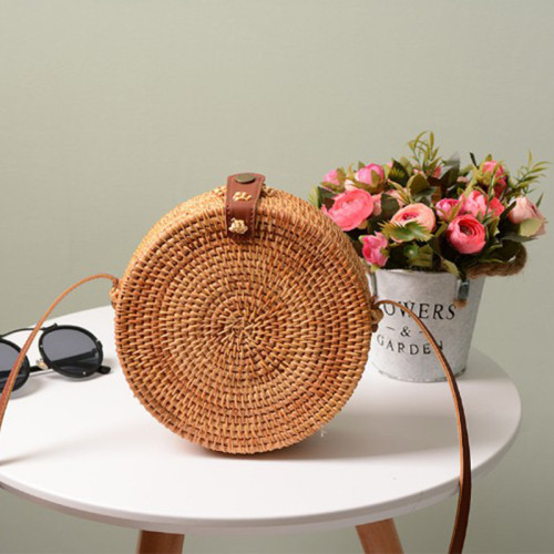 Summer beach rattan bag strap round sling rattan bag