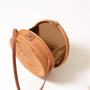 Summer beach rattan bag strap round sling rattan bag