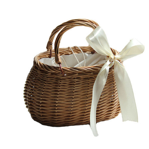 Crochet handmade fringed small bamboo basket Wicker Ladies Rattan Bag Women's leisure bag