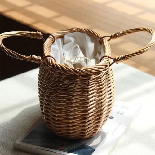 Crochet handmade fringed small bamboo basket Wicker Ladies Rattan Bag Women's leisure bag