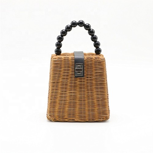 Small box beaded straw bags woven handmade shoulder rattan bag handle