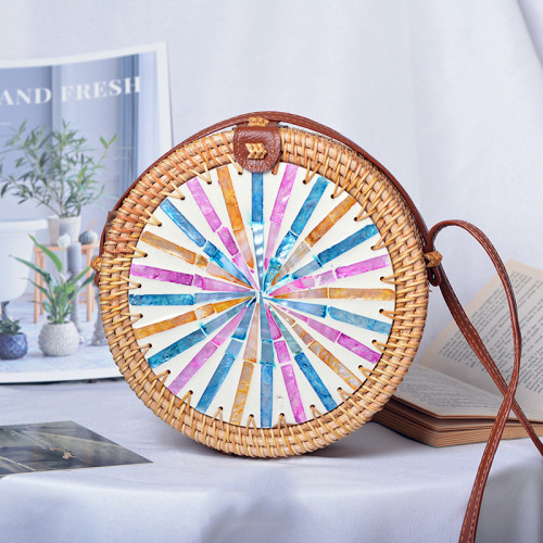 Indonesia round sling straw bag rattan handbags for women