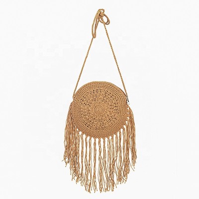 Crochet wholesale bali straw purse cluth handbags round straw bag