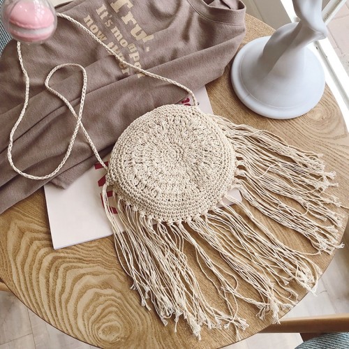 Crochet wholesale bali straw purse cluth handbags round straw bag