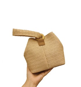 Ins fashion pom pom grass straw bags women crochet hand bag for straw