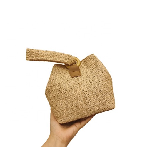 Ins fashion pom pom grass straw bags women crochet hand bag for straw