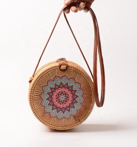 INS hot sale flower print woven shoulder bag rattan bags handmade