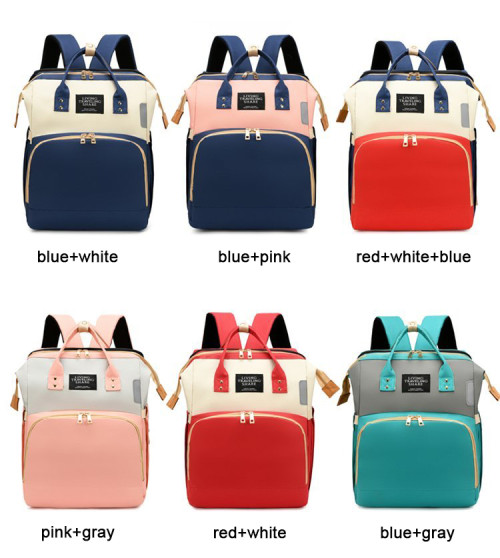 Customized logo colorful mommy backpack baby diaper bag with bed