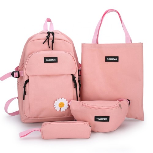 Plaid Canvas Fabric Lightweight Durable Girls Teenage School BackPack 4 Pieces School Backpack Set