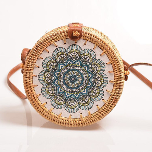 New printed flower 100% handmade lady rattan bags