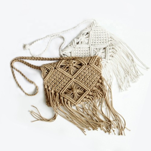 Women woven hand knitted bag hollow handmade crochet tote handbag