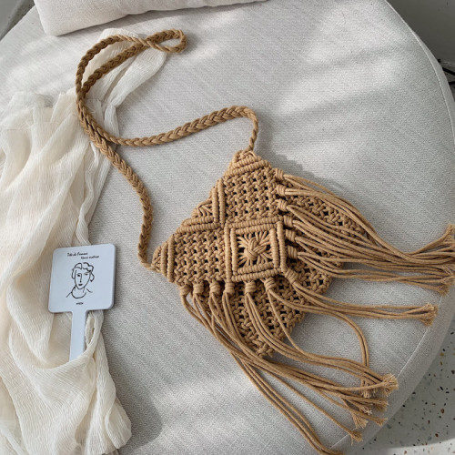 Women woven hand knitted bag hollow handmade crochet tote handbag