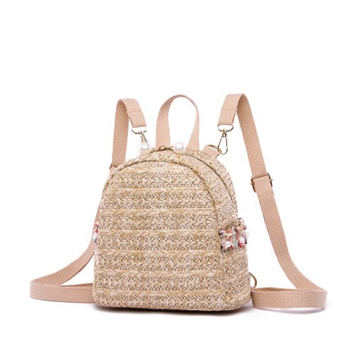 Women ladies small summer hand crochet straw woven beach backpack