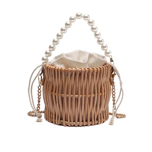 Factory Outlet Ladies Fiber rattan Basket Carry Bag Handles mini Wicker Case for Traveling